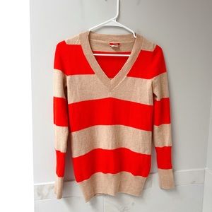Jcrew 100% cashmere v neck strip sweater